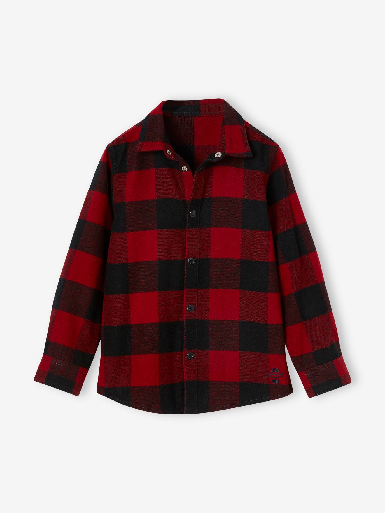 Chemise à grands carreaux en flanelle garçon olive