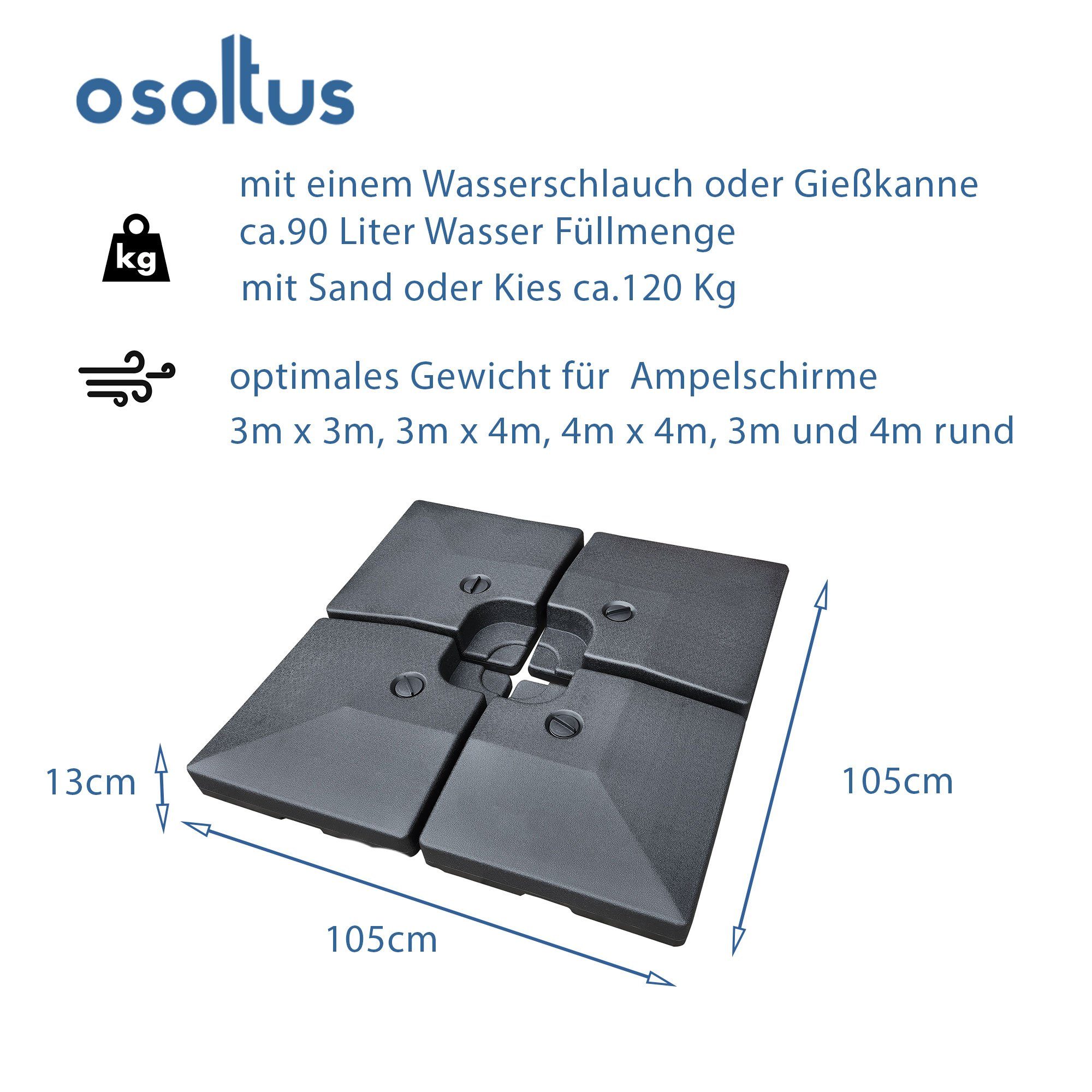 osoltus Bodendübel osoltus Einlegeplatten Ampelschirm Kreuzfuß befüllbar 92kg