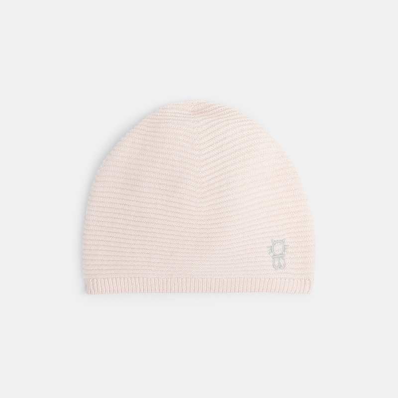 Bonnet maille côtelée rose naissance