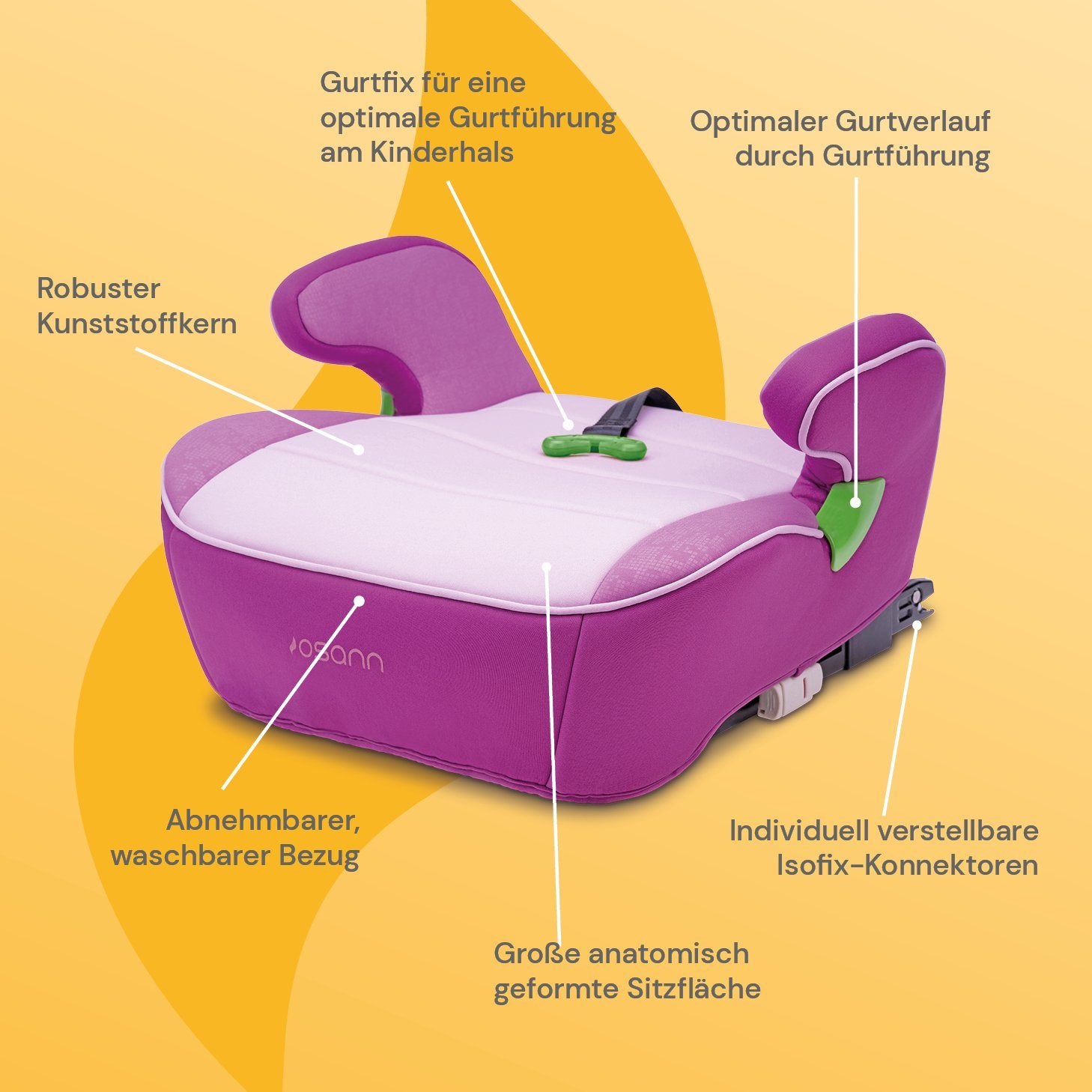 Osann Kindersitzerhöhung Junior Isofix Gurtfix i-Size, ab: 7 Jahren, bis: 12 Jahre, Sitzerhöhung mit Isofix und Gurtfix ab 126 cm