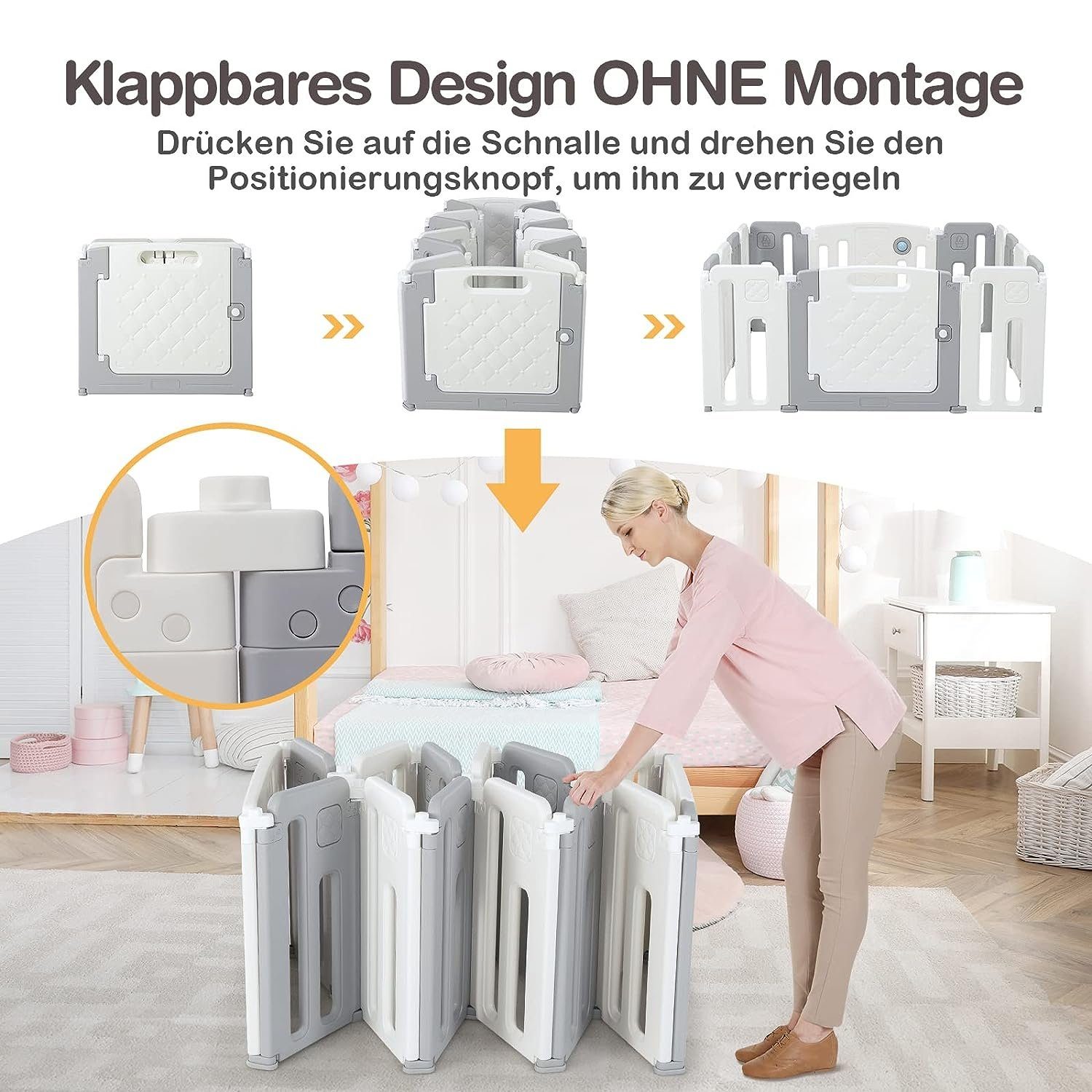 KOMFOTTEU Laufstall Kinder-Spielgitter, mit Zeichenbrett, für Baby 6-36 Monate