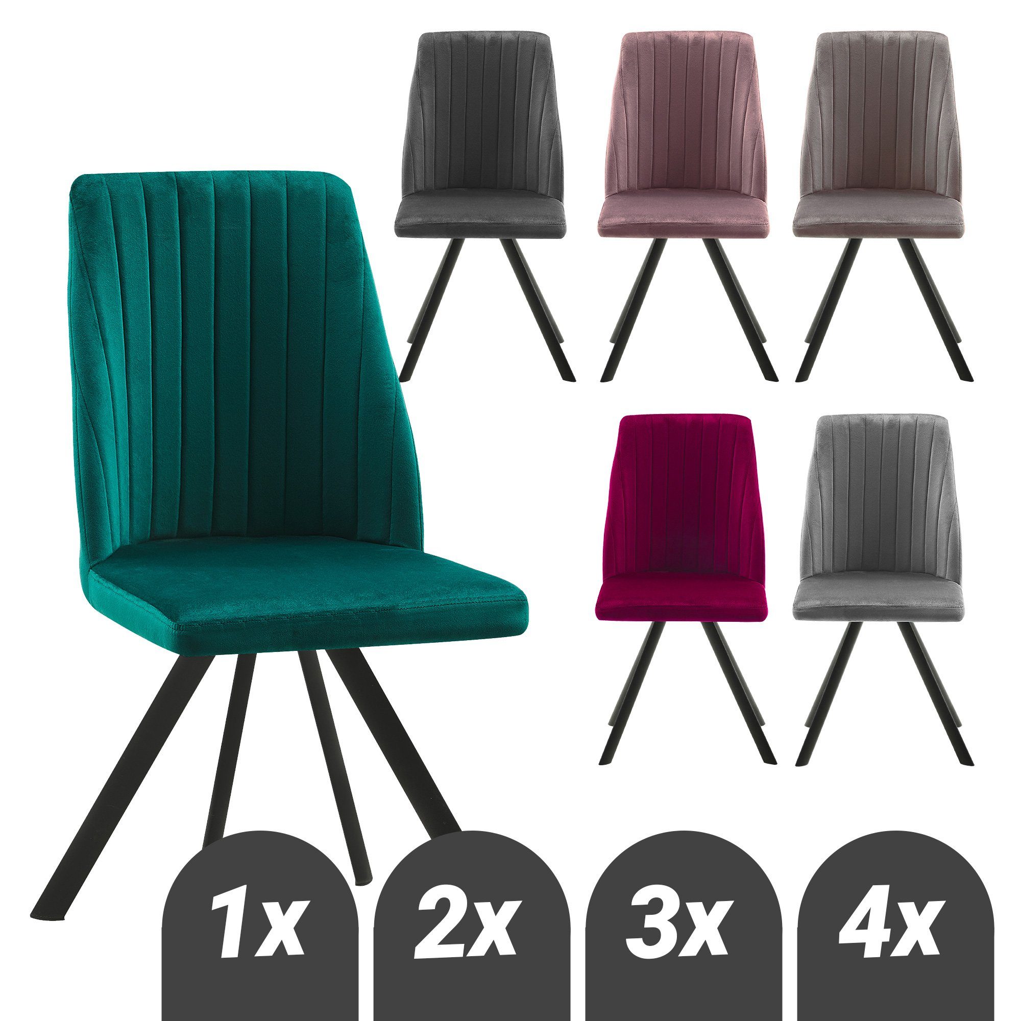 TRISENS Polsterstuhl Penelopa (1, 2, 3 oder 4 Stühle, 2 St), Essstuhl mit stabilem Metallgestell Küchenstuhl in edler Velvetoptik
