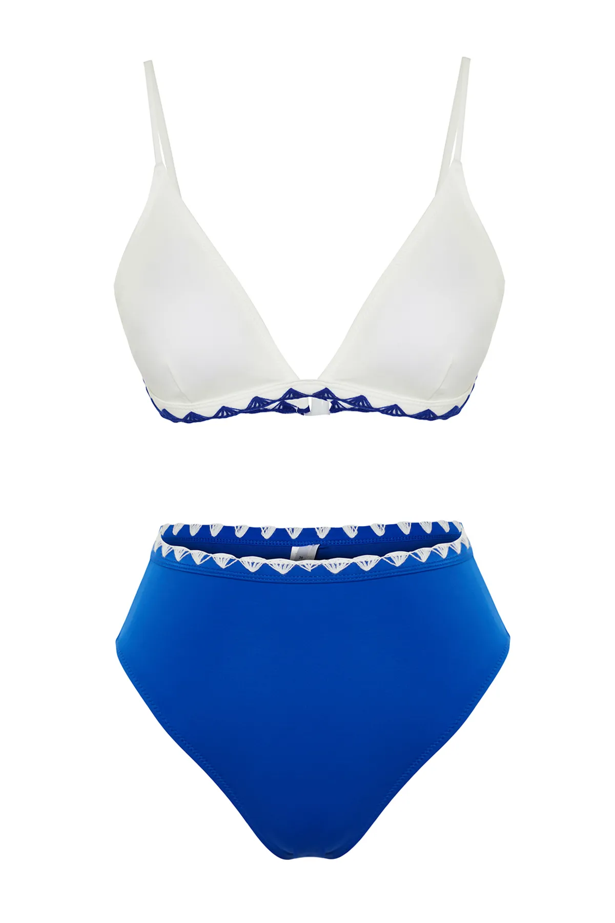 Trendyol Collection  Saks Triangle Besticktes High Waist Normales Bikini Set TBESS24BT00127