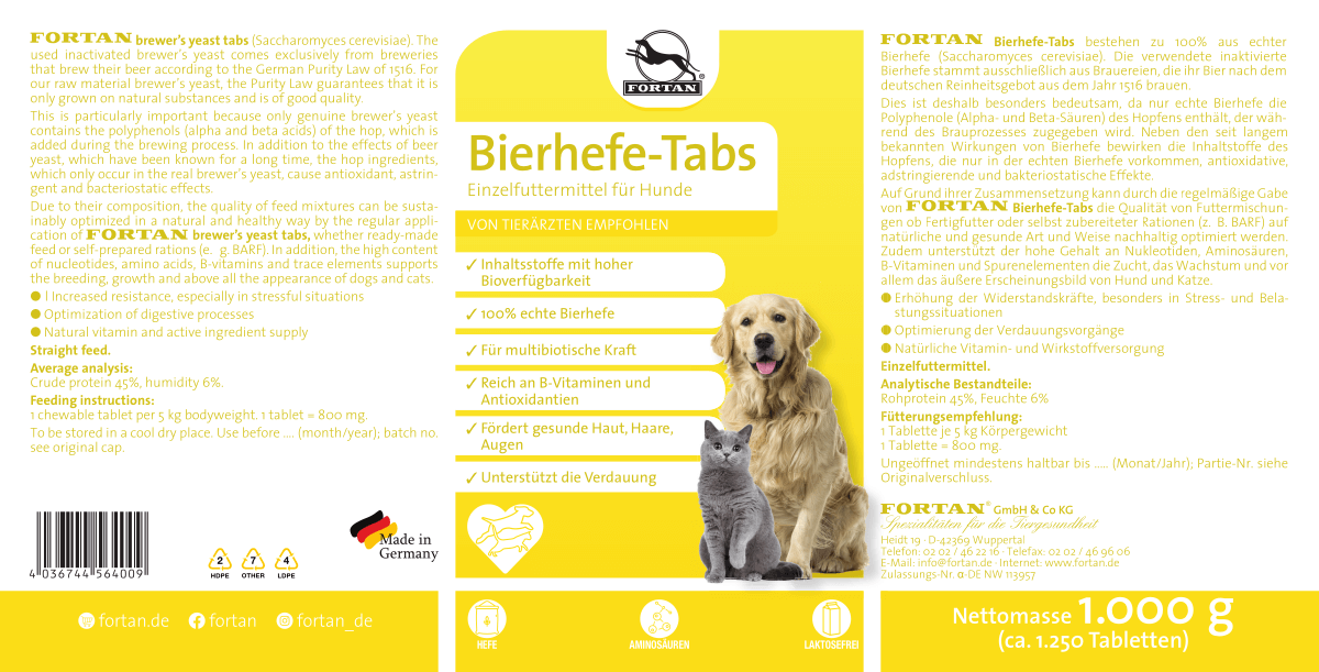 Fortan Ergänzungsfutter & Aufzucht Fortan Bierhefe-Tabs 1 kg