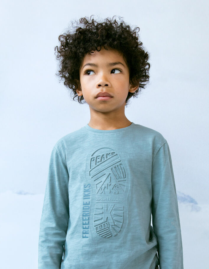 T-shirt vert visuel empreinte pas embossé garçon