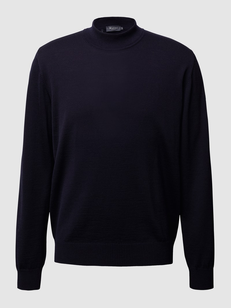 Pullover aus Merinowolle mit Stehkragen in marineblau