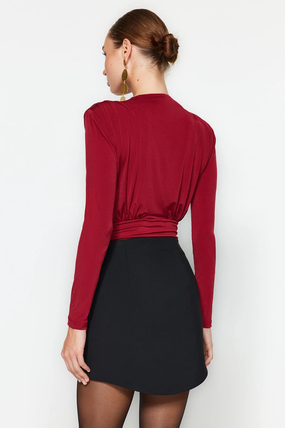 Trendyol Collection  Burgunderroter Strick-Body mit Druckknöpfen TPRAW23BD00048