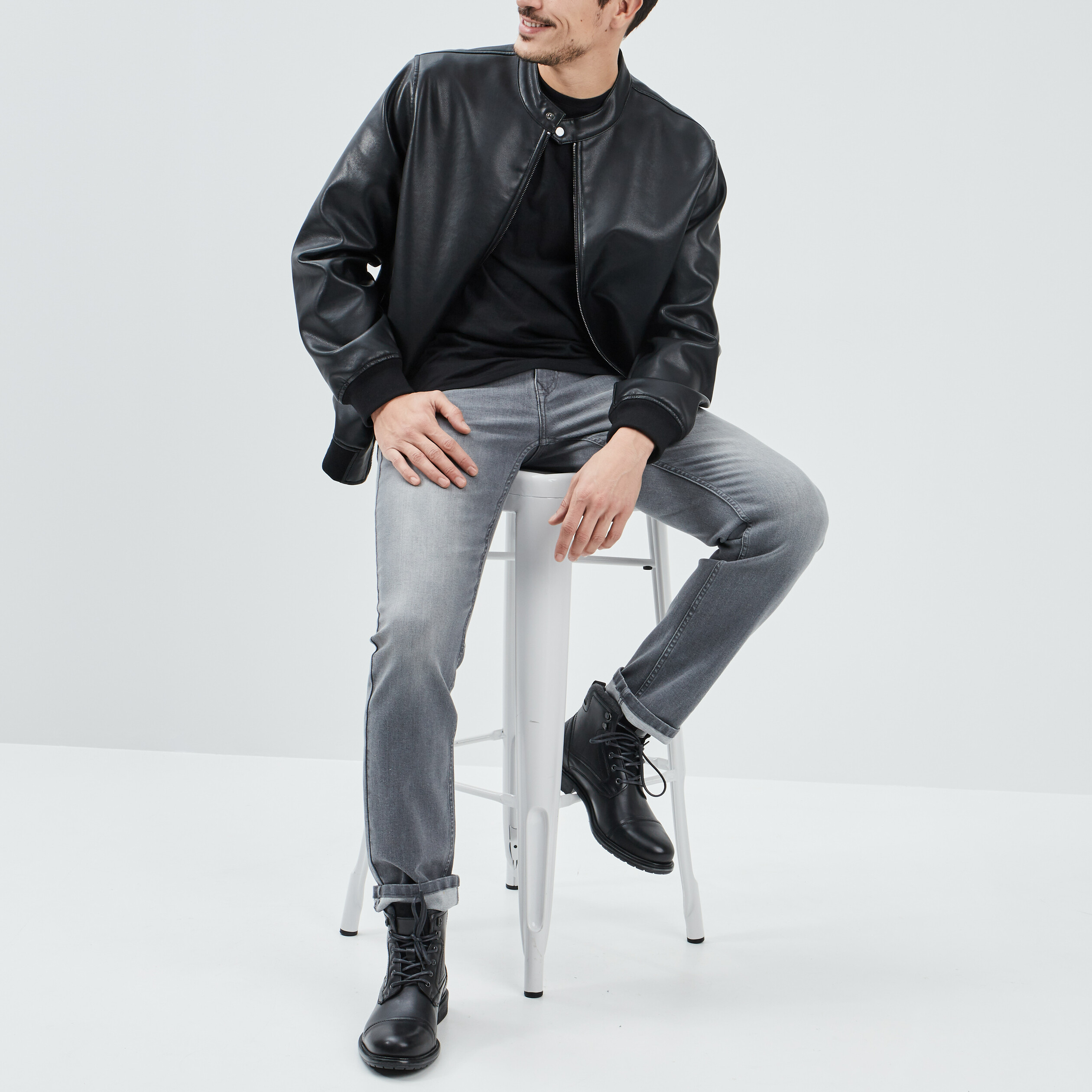 Blouson bomber doublée droite noir homme | La Halle