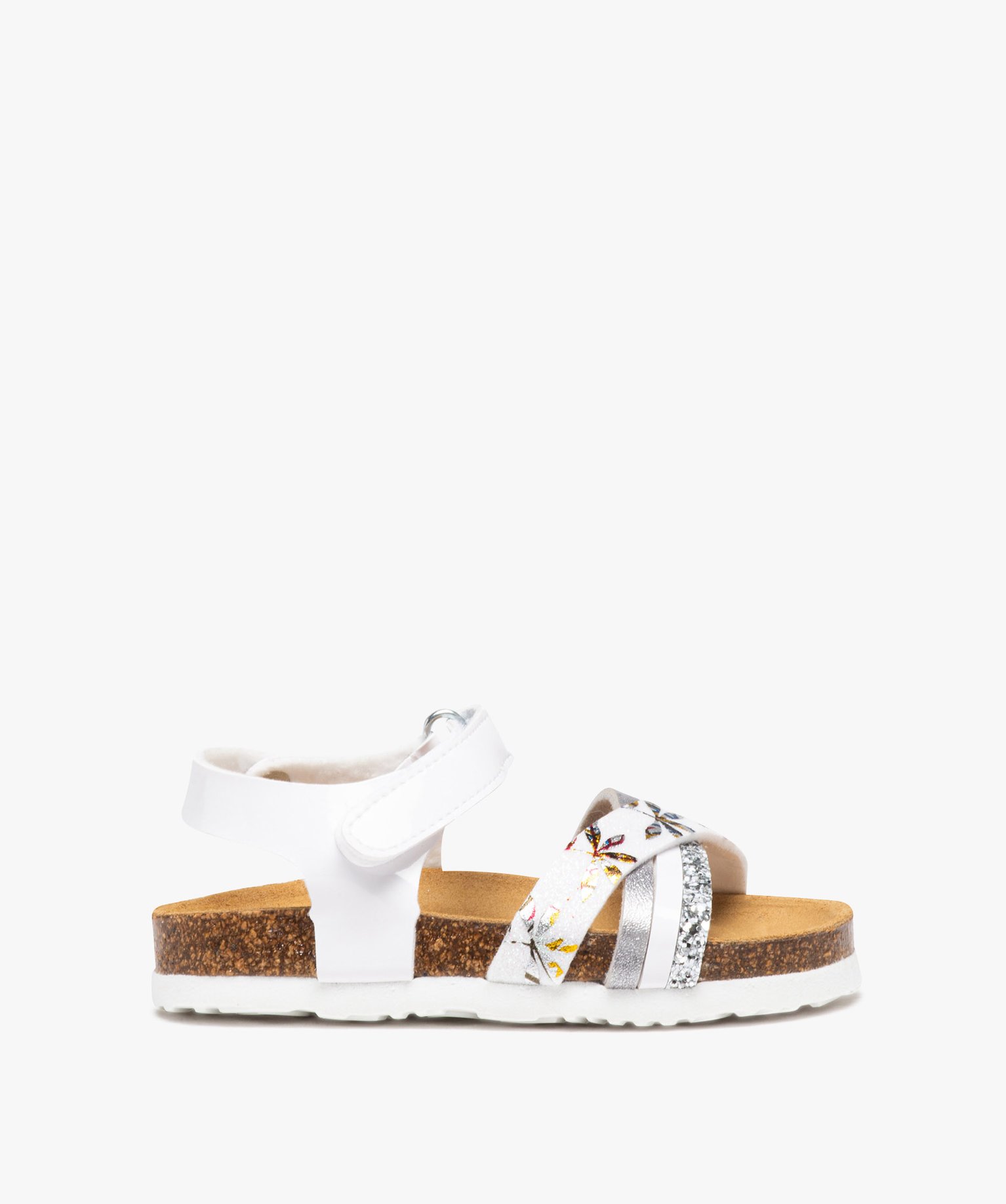 Sandales fille à motifs et à brides contrastées à paille... blanc | GEMO