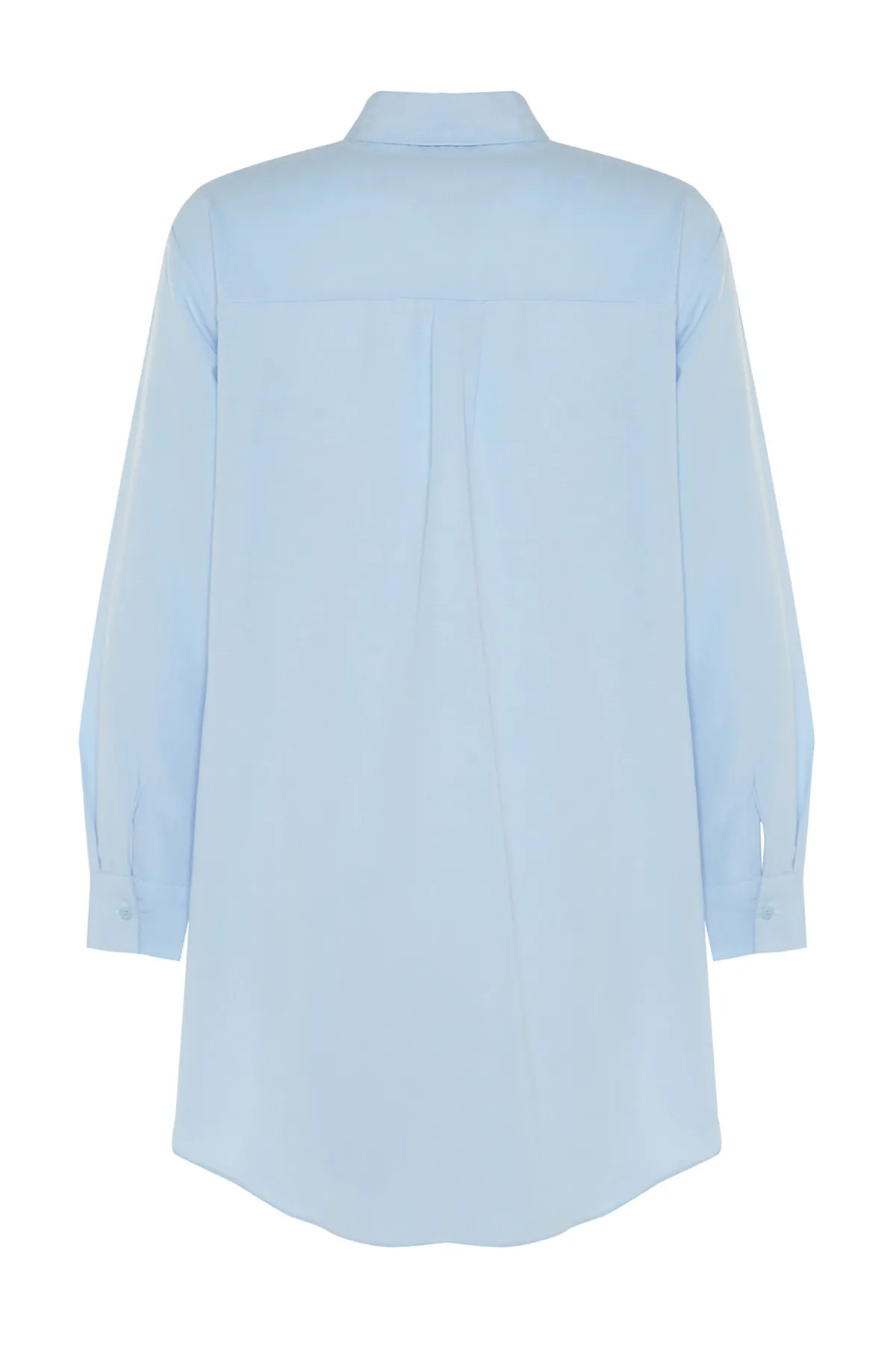Trendyol Modest  Blaues Hemd aus gewebter Baumwolle mit Kragen und Accessoire-Details TCTSS23TG00014