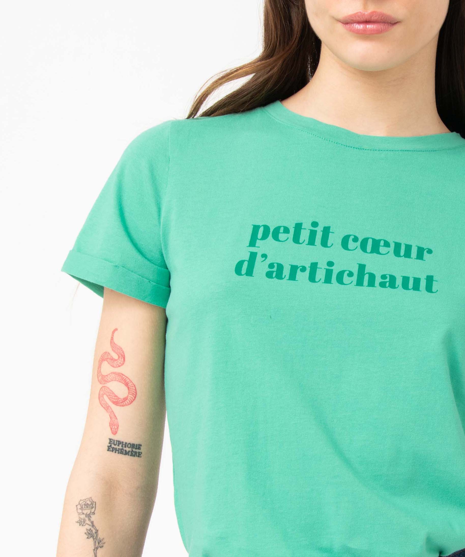 Tee-shirt femme à manches courtes avec message vert | GEMO