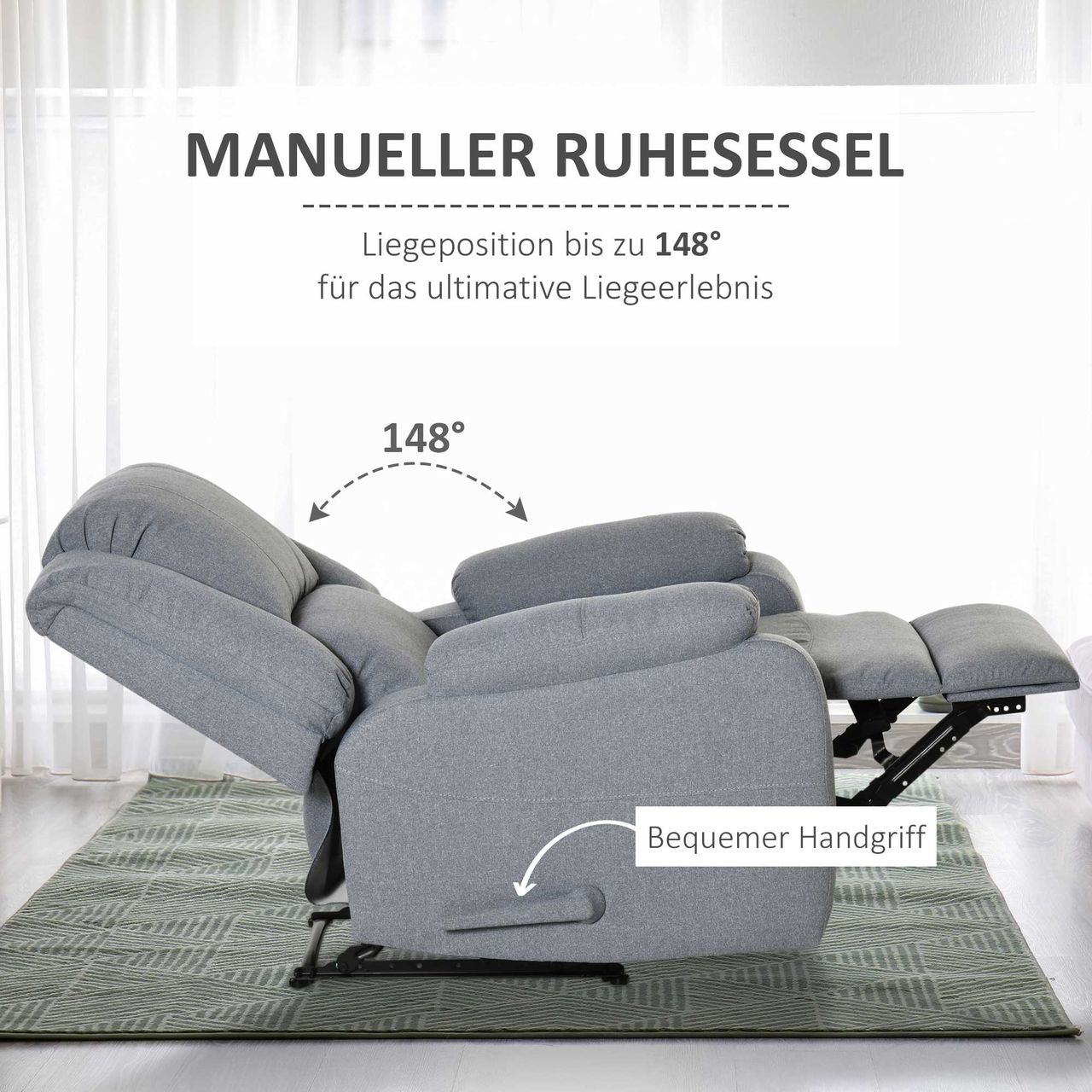HOMCOM Fernsehsessel Relaxsessel mit Liegefunktion TV-Sesse Polyester Grau