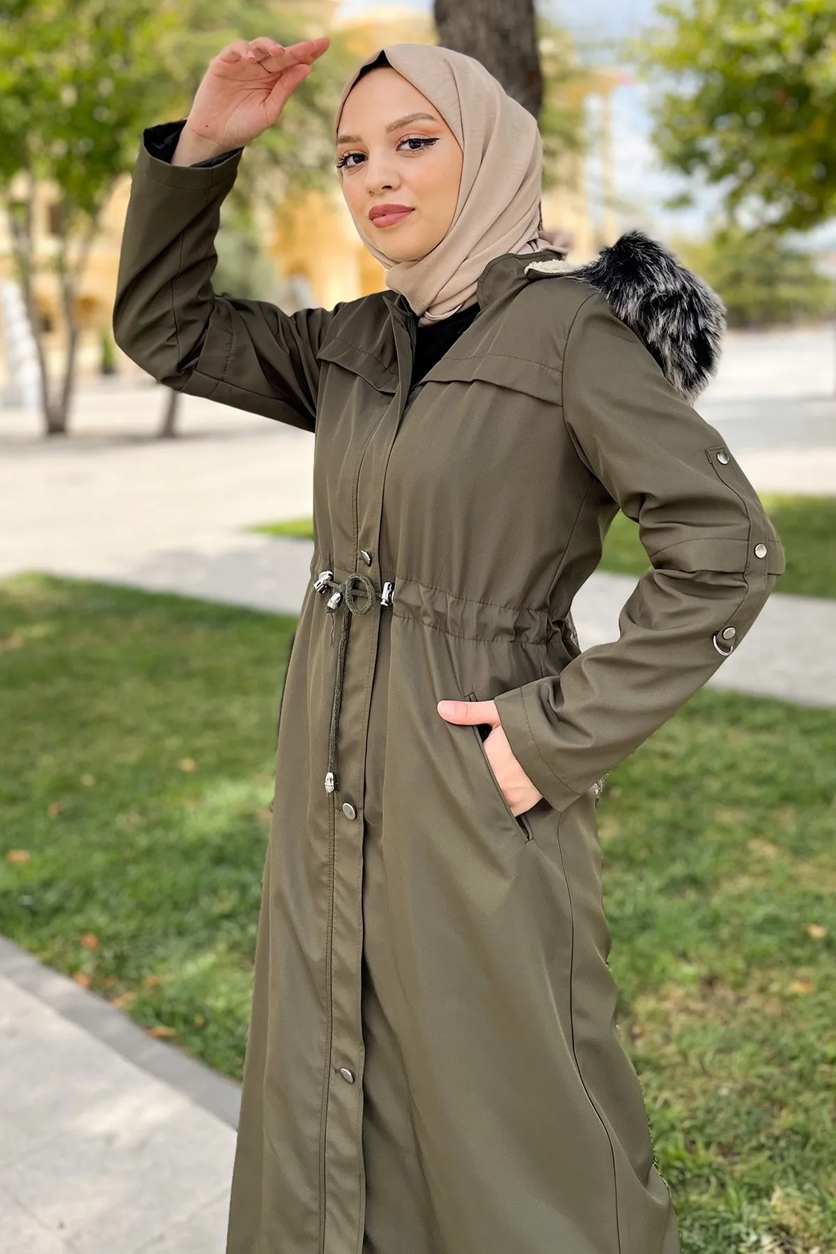 Tesettür Dünyası  Bondit Ärmeljacke Tsd220826 Khaki
