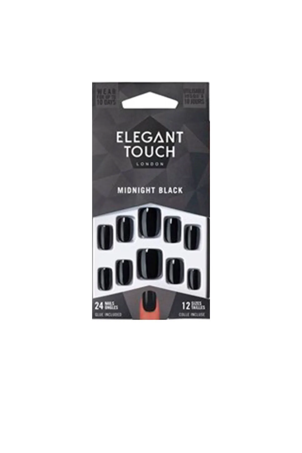 Elegant Touch  Kernfarbene Nägel mit Kleber Squoval #Midnight Black Elegant Touch