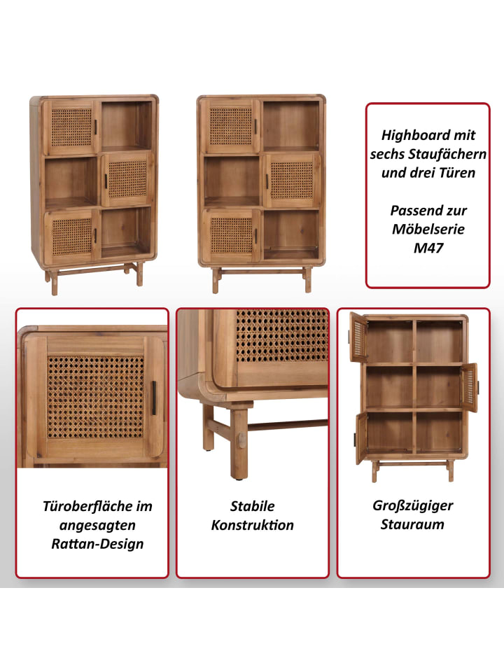 MCW Highboard M47 Staufächer, Rattan Akazie Massiv-Holz gebeizt günstig kaufen onesize