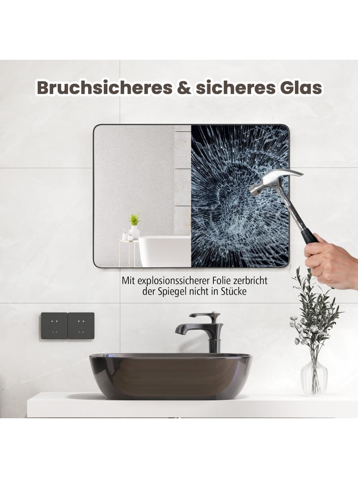 COSTWAY Badspiegel rechteckig 77x56x3cm in Silber günstig kaufen onesize