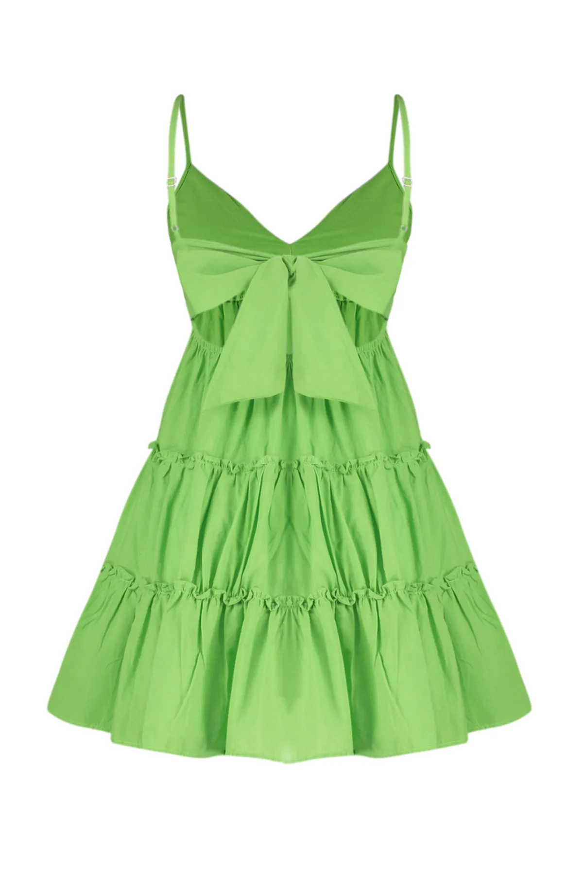 Trendyol Collection  Neongrünes Mini-Strandkleid mit gewebten Rüschen aus 100 % Baumwolle TBESS24EL00069