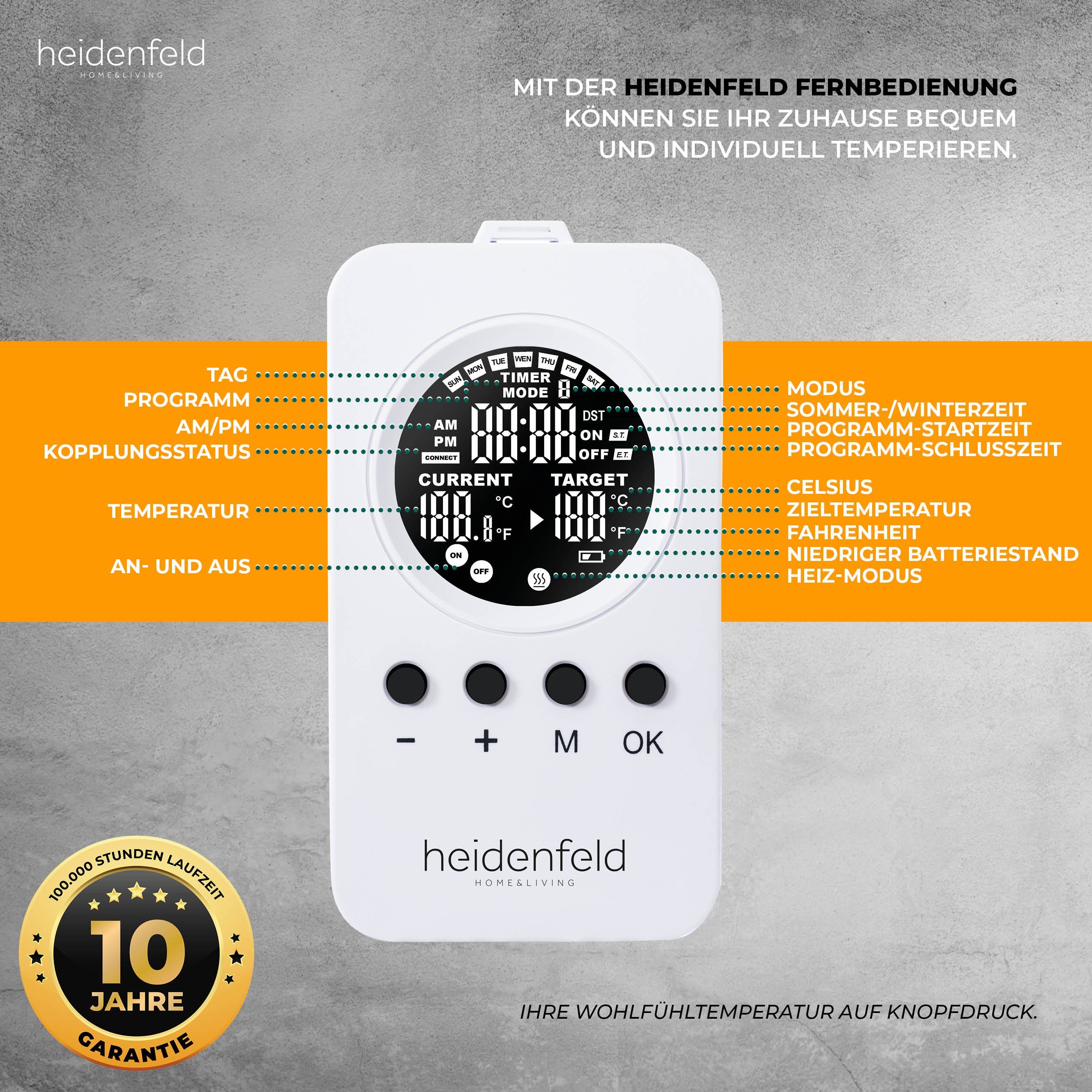 Heidenfeld Infrarotheizung 300 - 800 W Wand Decken Elektroheizung HF-HP120 - 10 Jahre Garantie, App-Steuerung & Thermostat - Infrarot Heizung Elektro Heizkörper