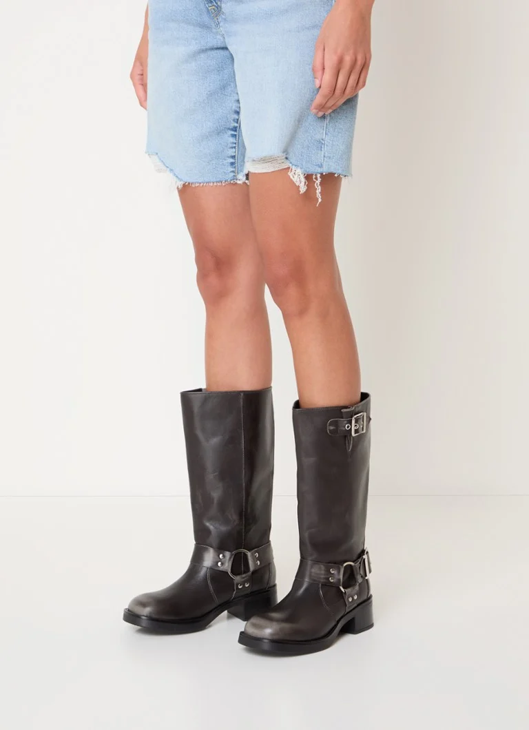 Ghete biker Steve Madden Beau din piele cu detalii cu cataramă