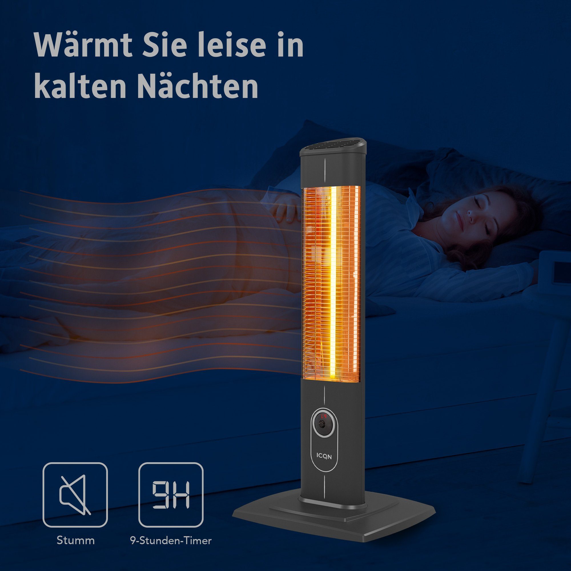 ICQN Heizstrahler IC2300.R, Stand Heizstrahler mit Fernbedienung, Infrarotheizung, 2300 W, für Innen- & Außenbereich, Standgerät, IP20, Digitalanzeige