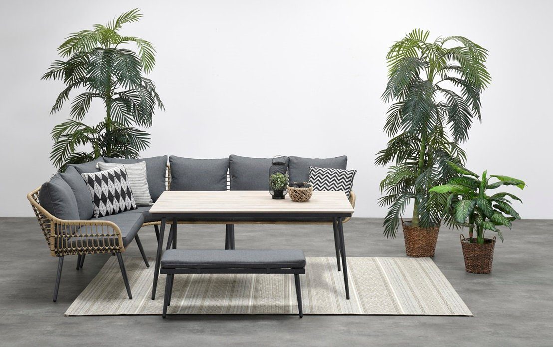 Garden Impressions Gartenlounge-Set Hohe Dining Aluminium Open Wicker Eck-Lounge Margriet 6tlg., wasserabweisende Kissen