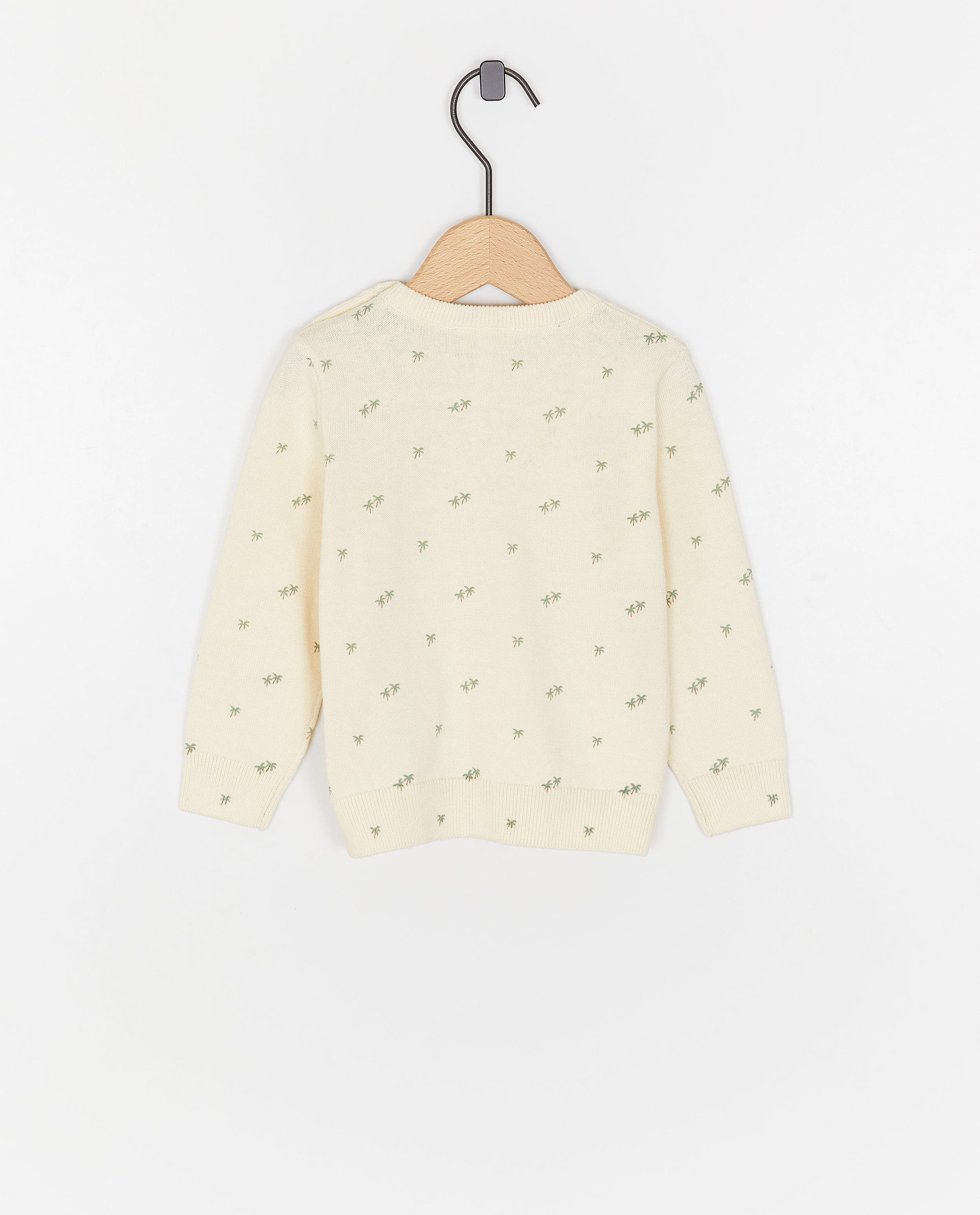 Pulover Cuddles and Smiles cu model de palmieri, Alb pentru ocazii speciale
