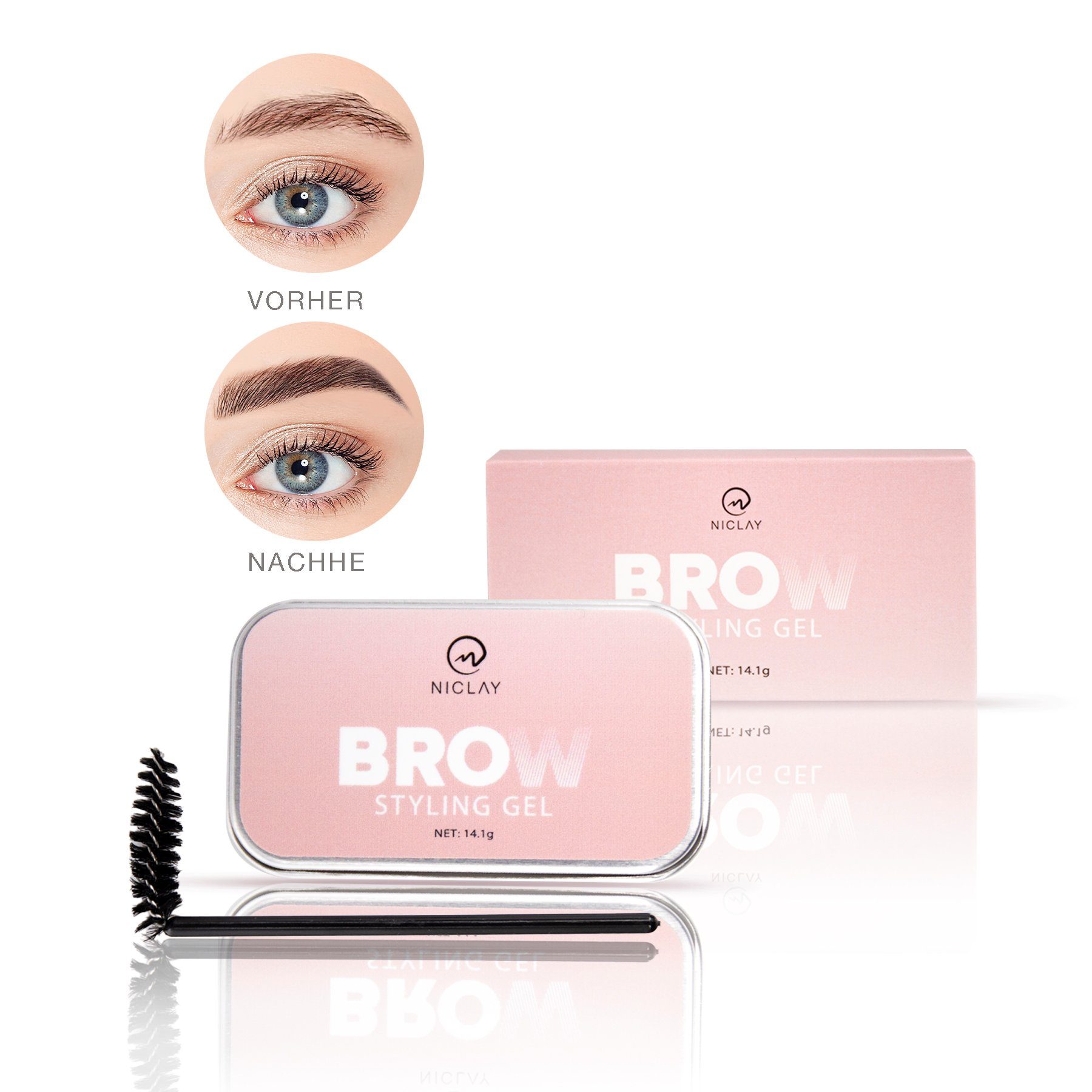 NICLAY Augenbrauen-Gel NICLAY Brow Styling Gel, 1-tlg., langanhaltend, Augenbrauen Styling Helfer, einfache Anwendung, keine lästigen Rückstände, vegan, frei von Duftstoffen, frei von Farbstoffen, frei von Schaummitteln