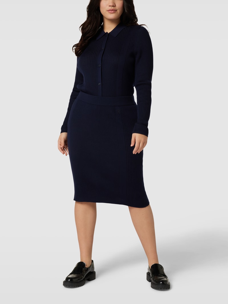PLUS SIZE Knielanger Rock in Ripp-Optik Modell 'RIBS PENCIL' in marineblau