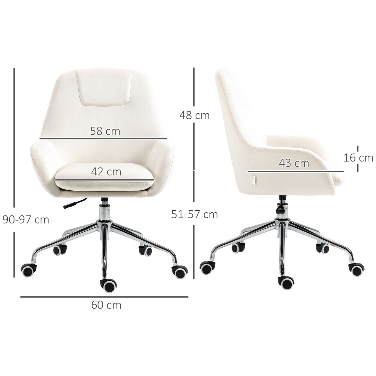 Vinsetto Schreibtischstuhl mit Samt-Optik höhenverstellbarer Arbeitsstuhl Creme