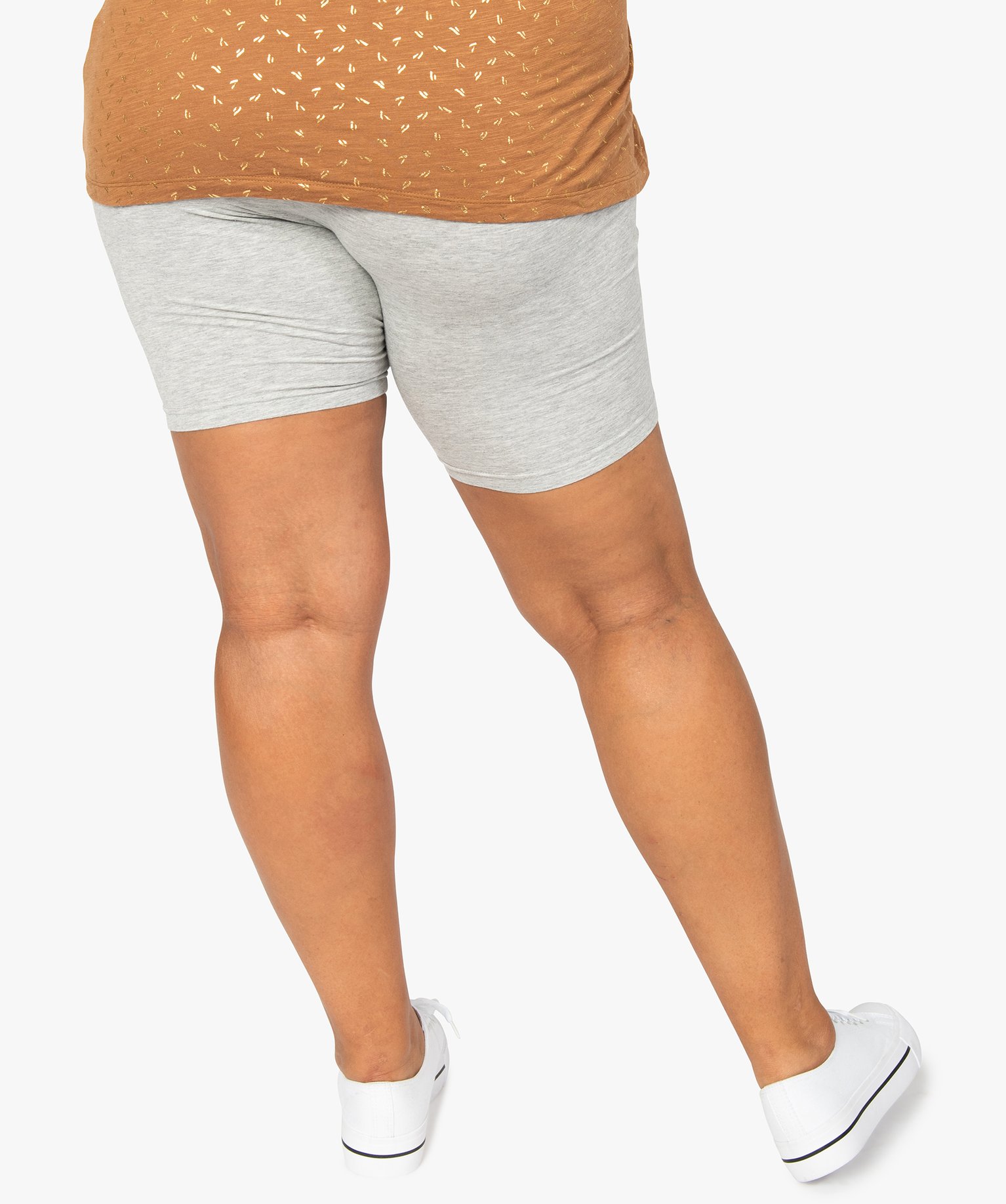 Short femme grande taille en maille à taille élastiquée gris | GEMO