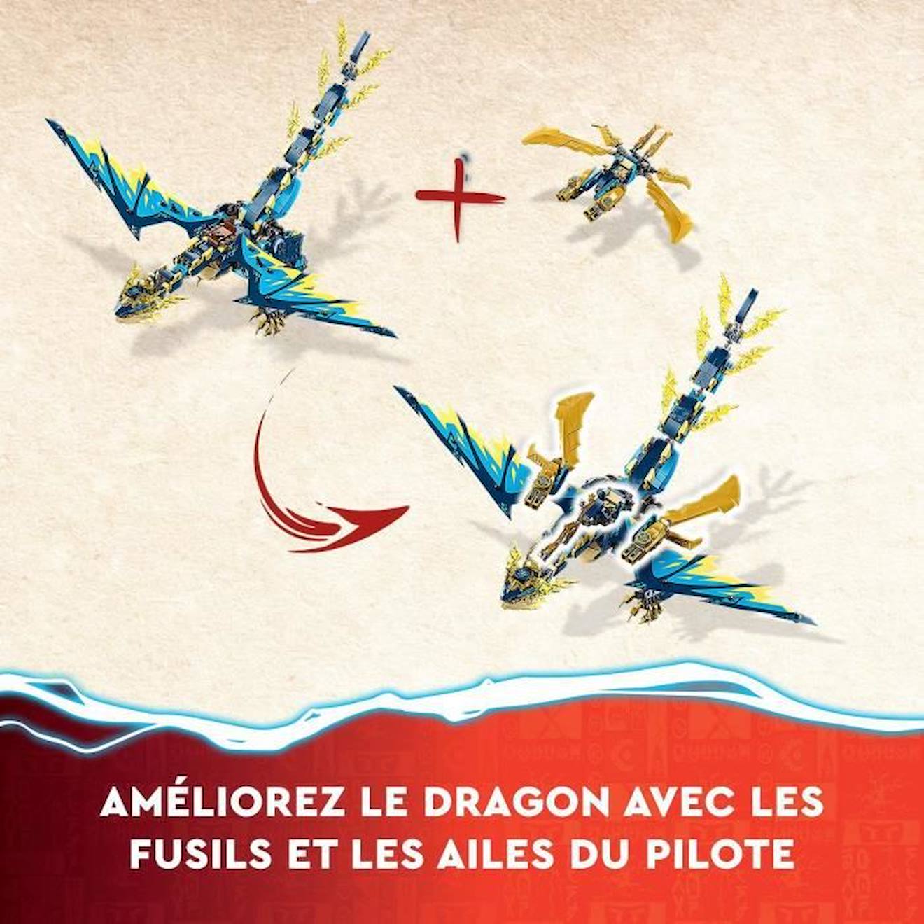 LEGO® NINJAGO 71796 Le Dragon Élémentaire contre le Robot de l’Impératrice, Grand Jouet bleu