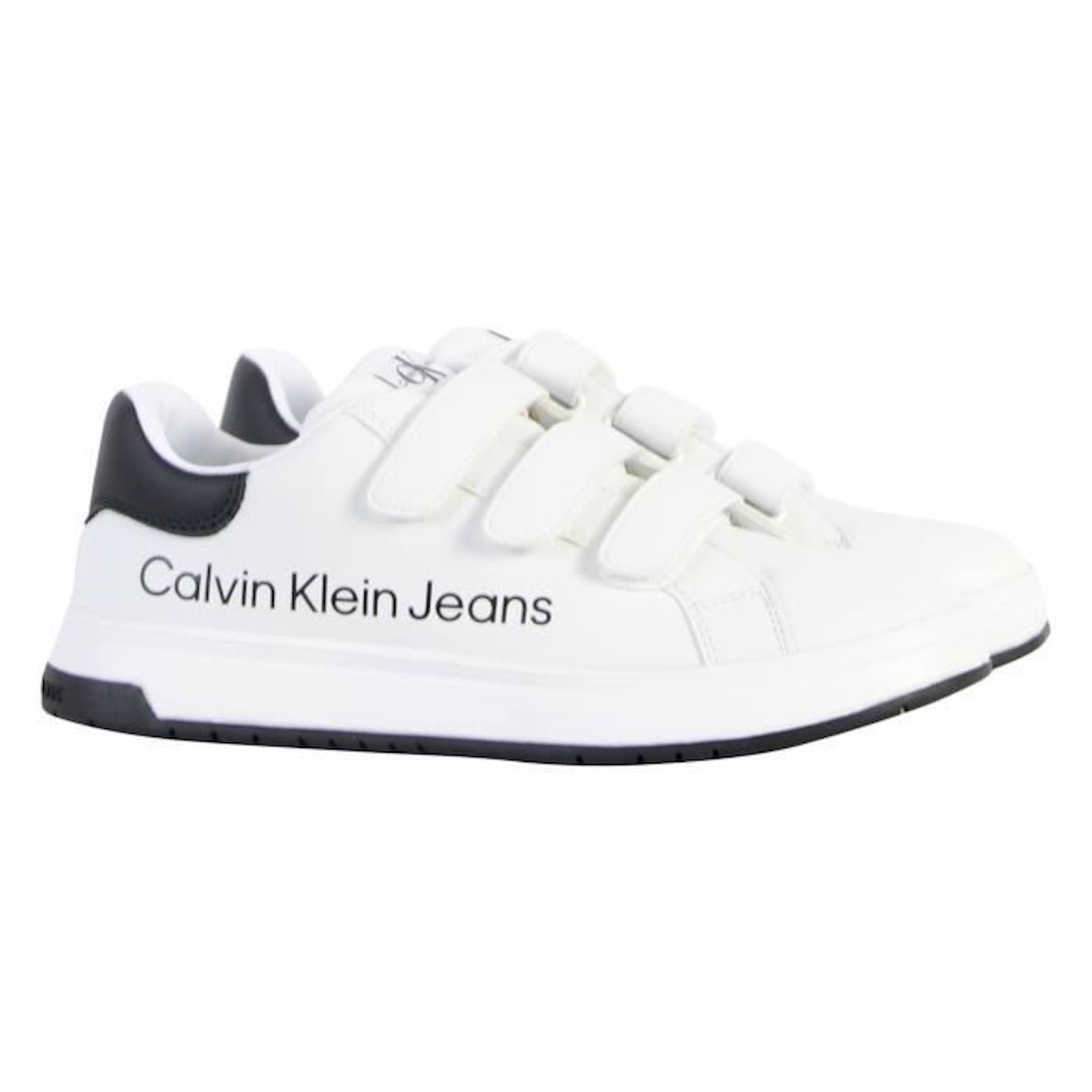 Basket Cuir Calvin Klein Jeans Juniors Low Cut Velcro blanc