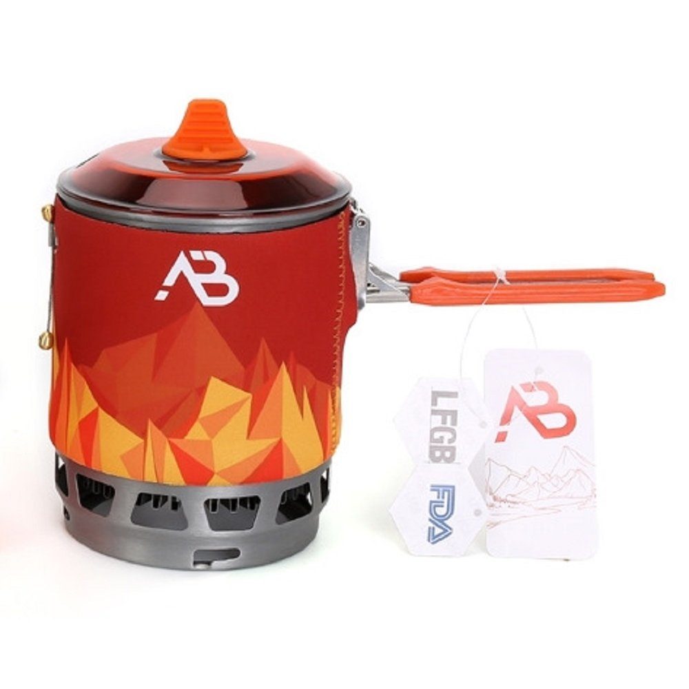 A. Blöchl Gaskocher Kochsystem AB-3 Deluxe neu, (Set, 1 Gasherd, 1 Topf mit Wärmetauscher, 1 TPE-Übertopf, 1 Topf Rack, 1 Gas Tank, 1 Stoff-Bezug für Topf), Windschutz und Wärmetauschern ermöglicht ca. 40% weniger Brennstoffverbrauch
