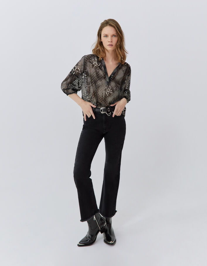 Blouse noire imprimé dandy flower écru Femme