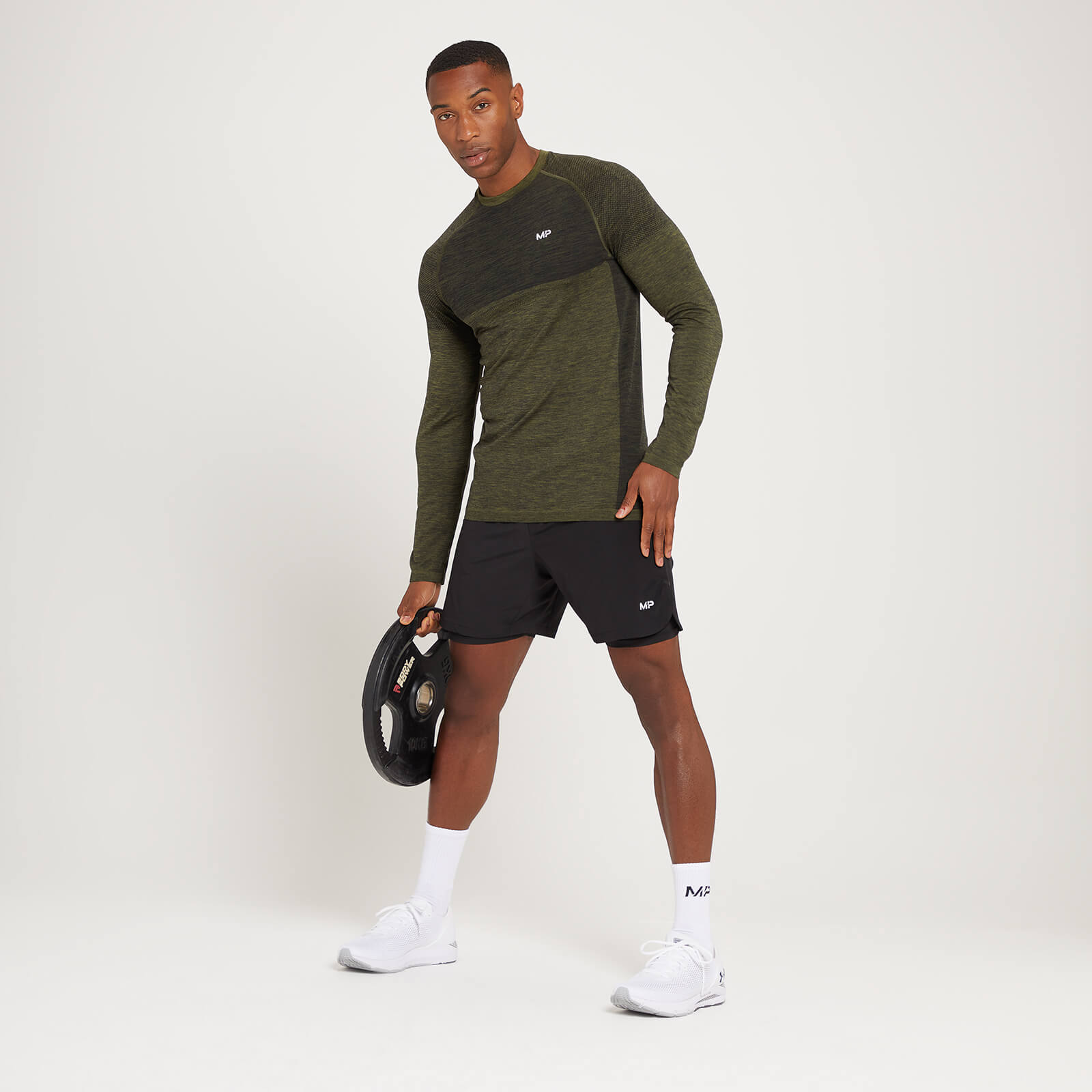 Haut sans coutures à manches longues MP Essentials pour hommes – Vert kaki chiné