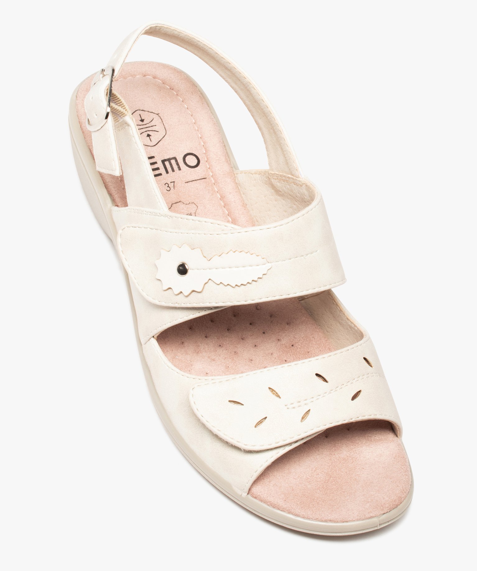 Sandales femme confort à talon et brides scratch noir | GEMO