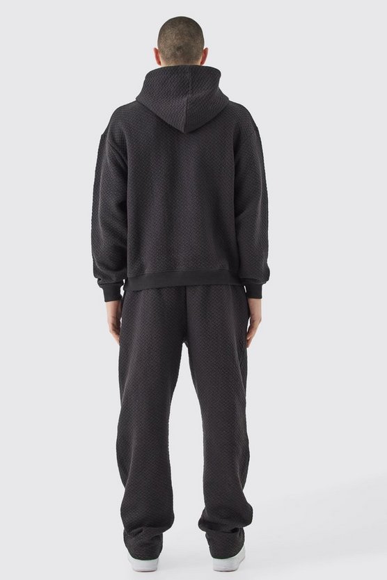 Kastiger Oversize Jacquard Hoodie mit Stickerei