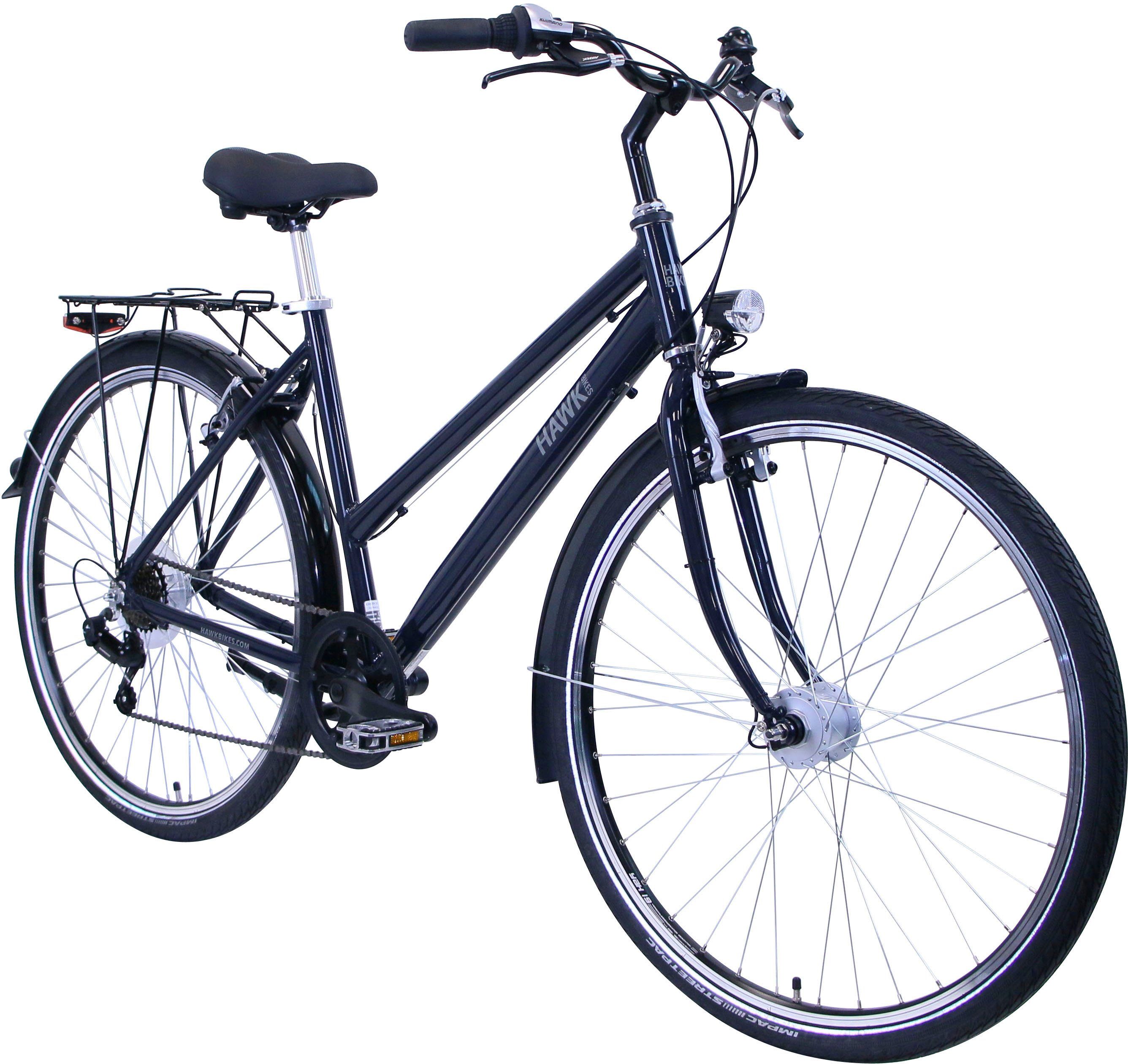HAWK Bikes Cityrad CITYTREK EASY BLUE LADY, 7 Gang Shimano Tourney Schaltwerk, Kettenschaltung