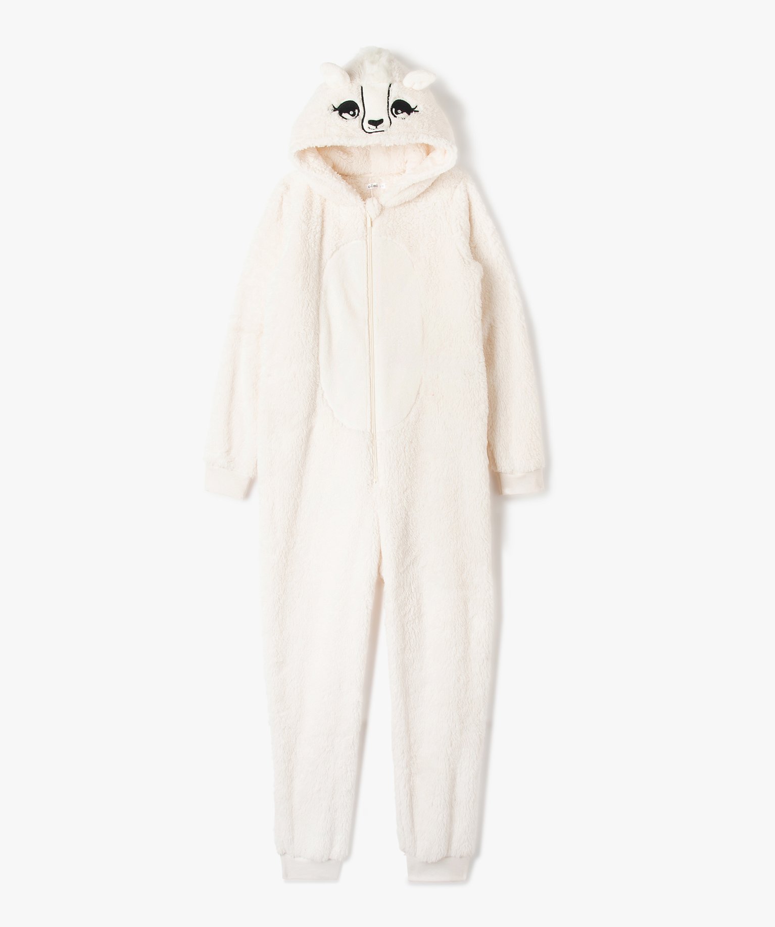 Combinaison pyjama fille avec capuche à motif lama blanc | GEMO