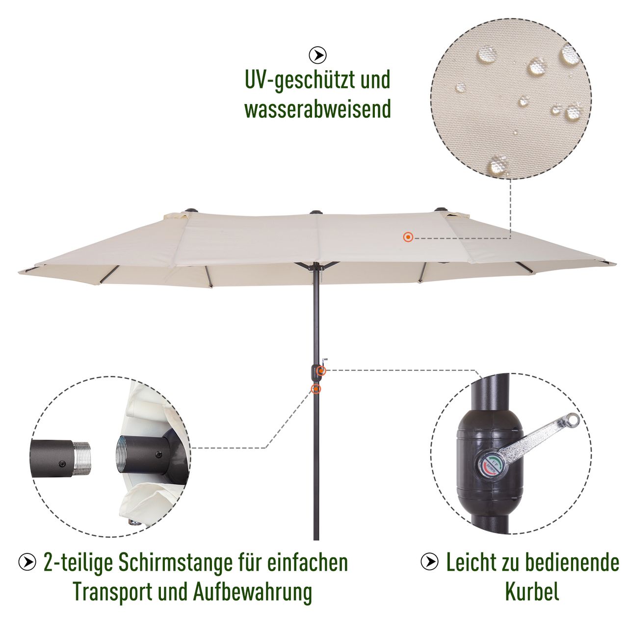 Outsunny Doppelsonnenschirm Gartenschirm Marktschirm mit Handkurbel 455 x 270 cm