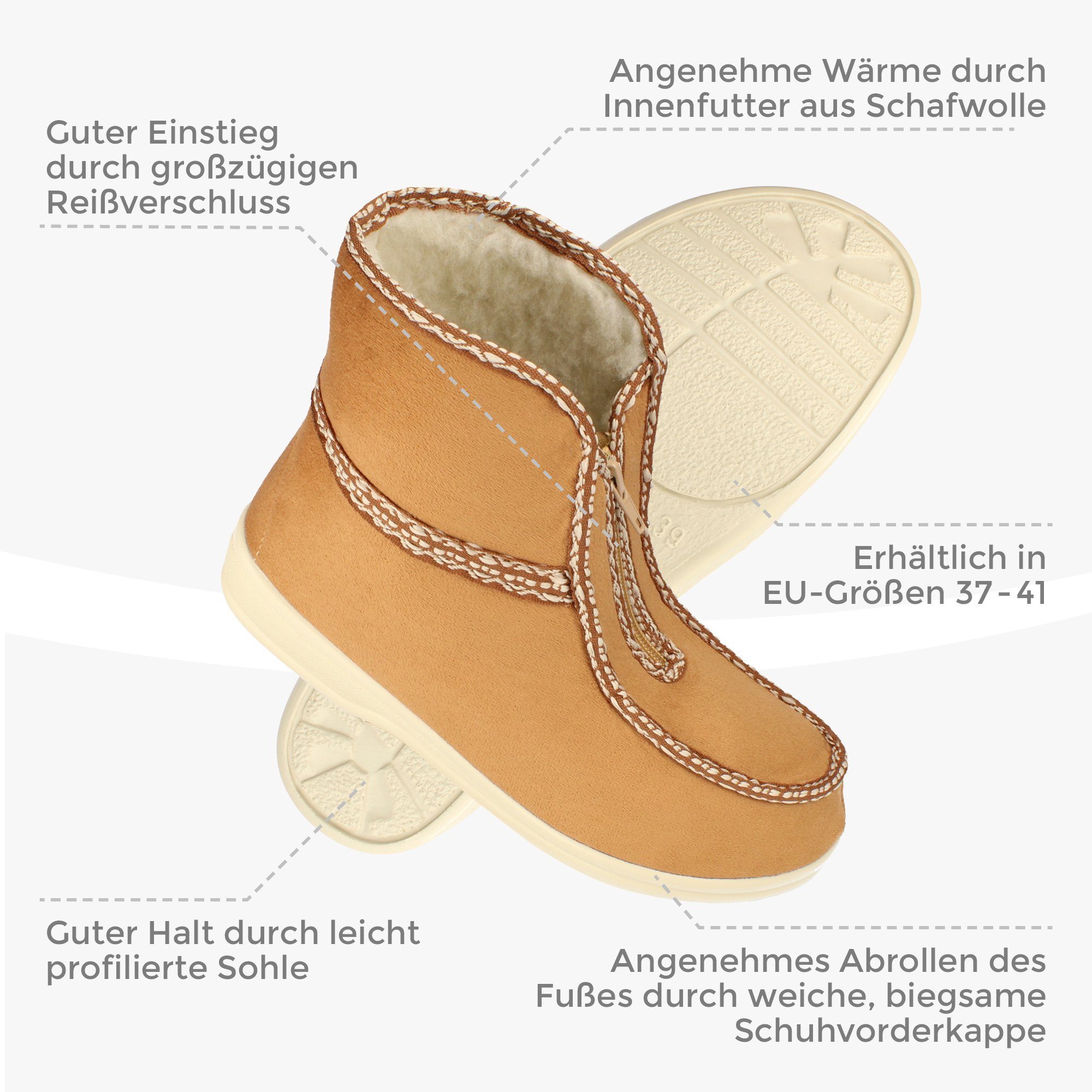filsko filsko Winter HausSchuhe Hüttenschuh mit Schafwolle gefüttert Hausschuh