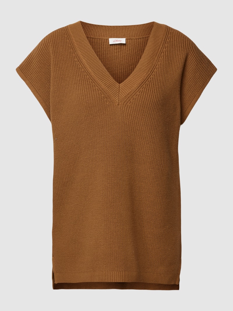 Strickpullover mit V-Ausschnitt in camel