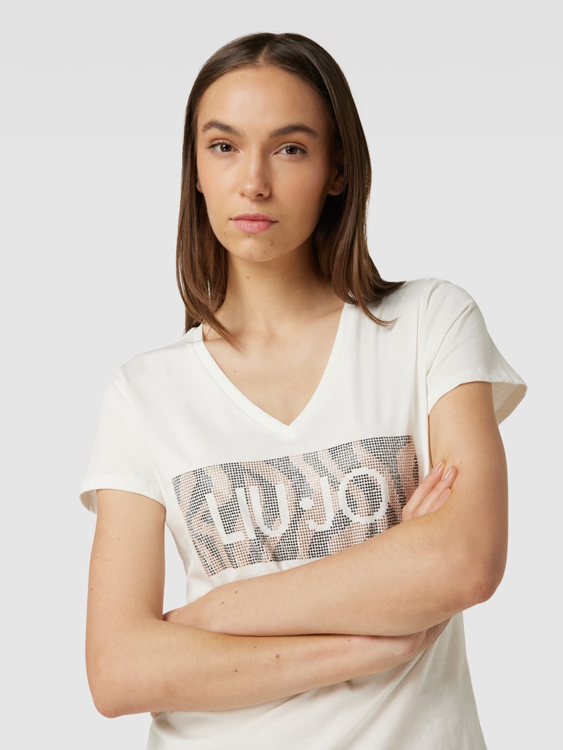 T-Shirt mit Ziersteinbesatz in weiss