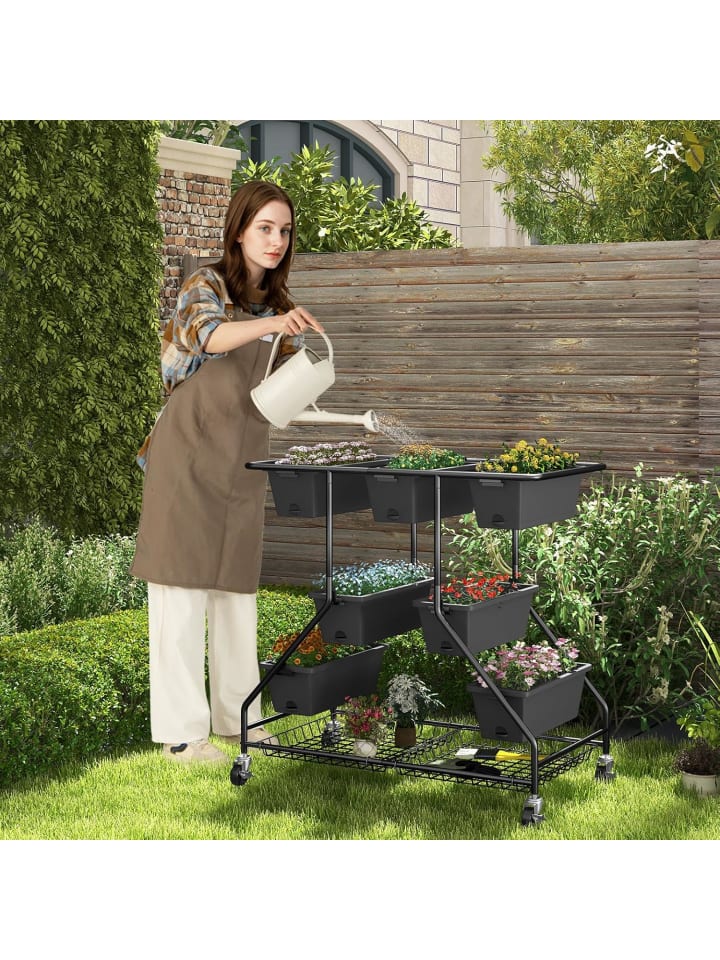 COSTWAY Blumenständer mit Blumenkästen 100 x 56 x 99 cm in Schwarz günstig kaufen onesize