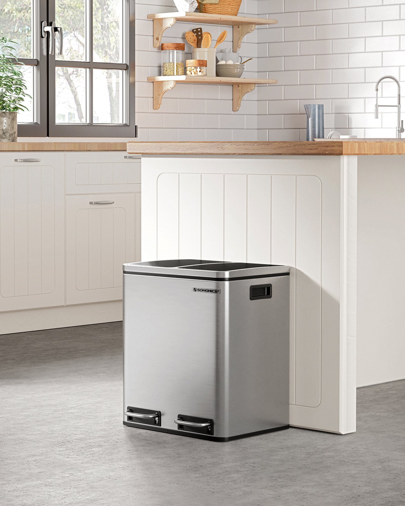 SONGMICS Mülleimer Metall-Fußreling, Abfalleimer, 30L, ergonomisch, Stahl