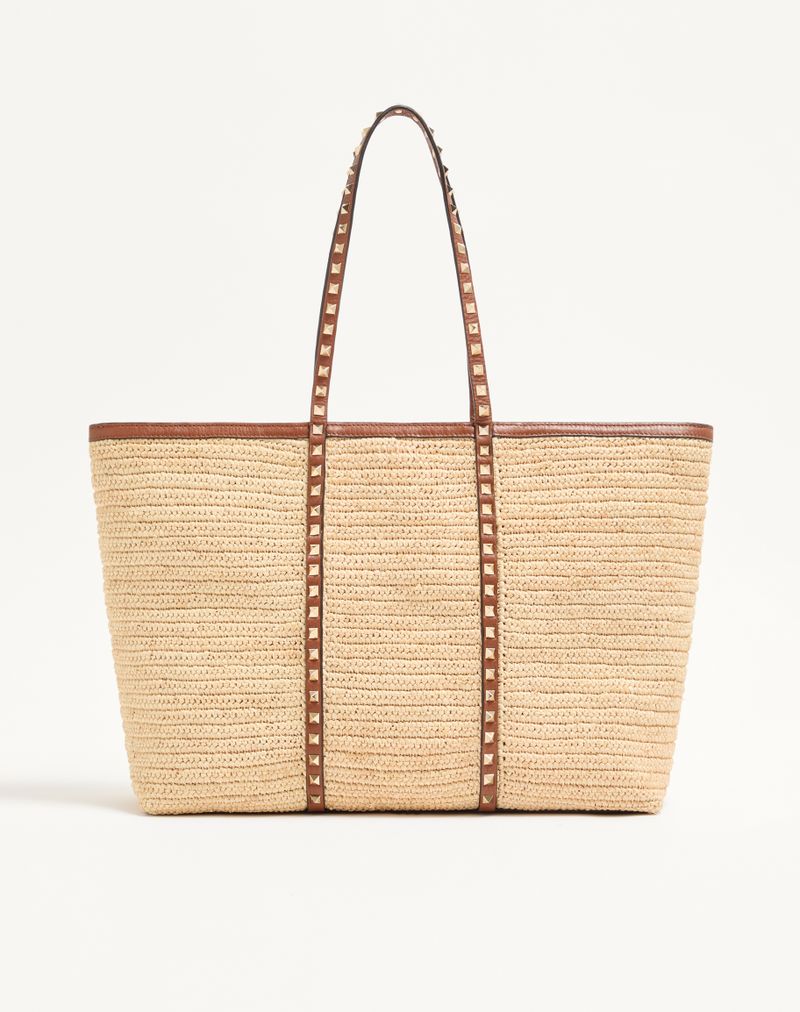 Bolsa de compras Valentino Garavani Rockstud em ráfia