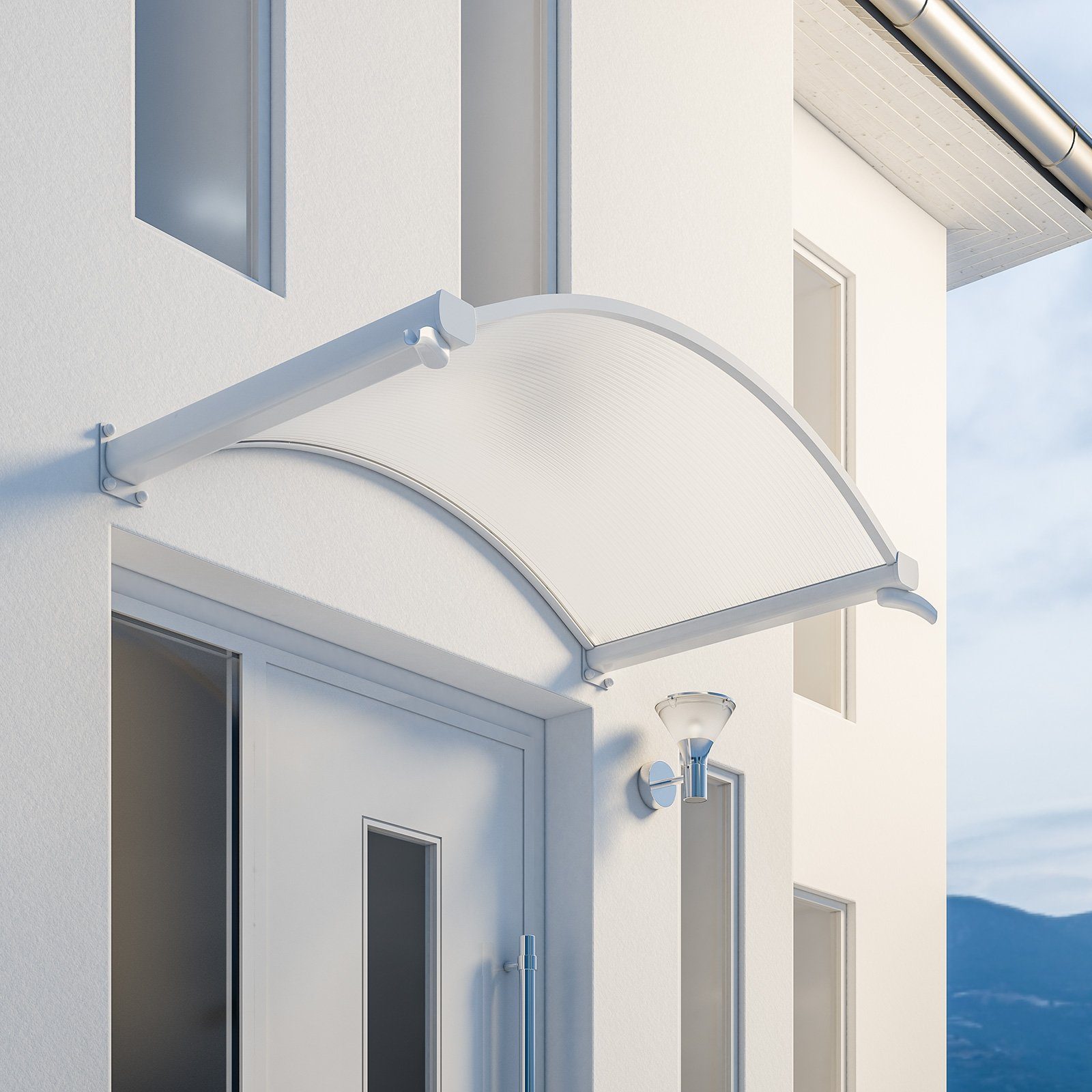 Schulte Vordach Trendline Rundbogenvordach mit integriertem Wasserablauf, mit Alu-Regenrinne