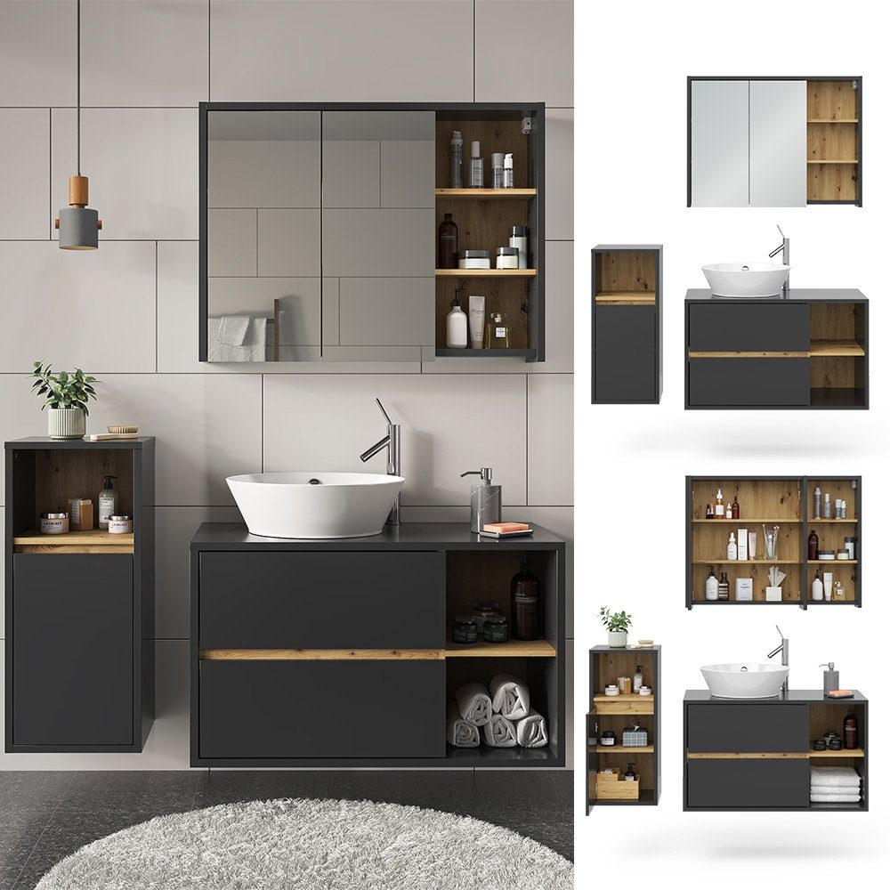 Vicco Badmöbel-Set Badezimmerschrank-Set VIOLA Anthrazit/Artisan-Eiche, (3-St., 3-er Set)