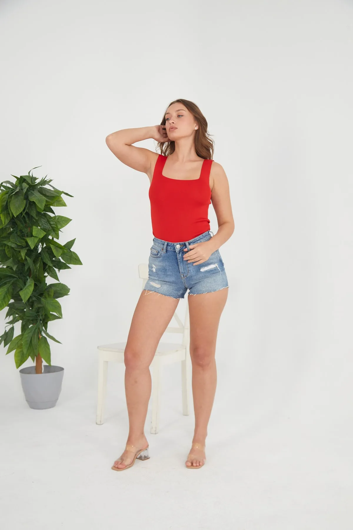 Pearls of Home  Damen Crop Top – Rot – Tailliertes Crop – 15 verschiedene Farben – Dehnbare Strickware für Sportlerinnen