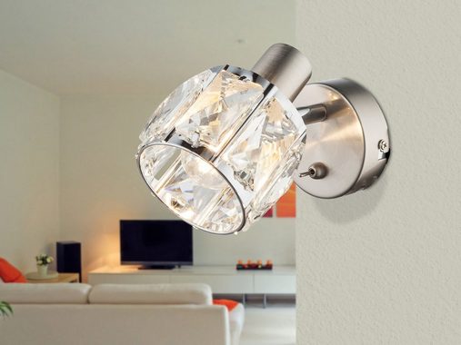 meineWunschleuchte LED Wandstrahler, Dimmfunktion, LED wechselbar, warmweiß, kleine Designer Bett Kristall Wandlampe innen mit Schalter, H: 12,5cm